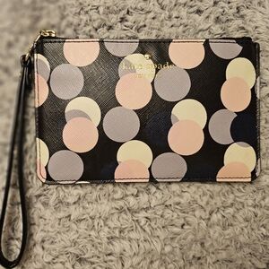 Kate Spade New York Black and Pink Polka Dot Wristlet Pouch